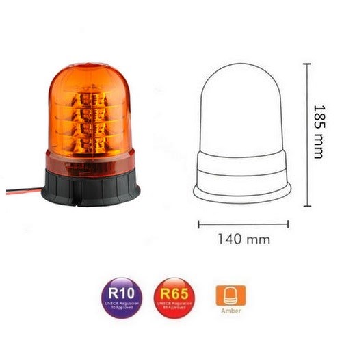 Lampeggiante LED Arancione 140mm Alto 24LED 12V/24V Omologato Base