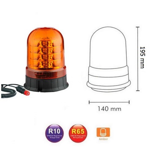 Lampeggiante LED Arancione 140mm Alto 24LED 12V/24V Omologato Base Magnetica