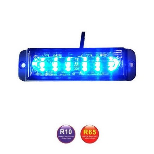 Luce Lampeggiante Strobo Blu 130mm 6 LED 12V/24V Auto Camion Omologato